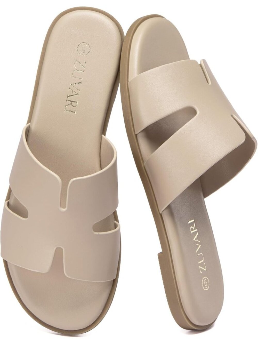Women's Nude Open Toe Slip On Beach Mules Dressy Comfortable Leather Slippers